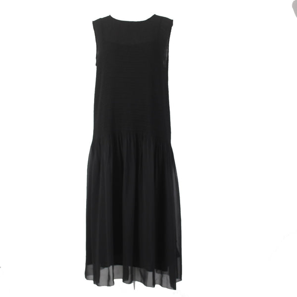 Eileen Fisher Dress NEW Sz SP Black 2 PC Drop Waist Ruffle Recycled Poly Dress