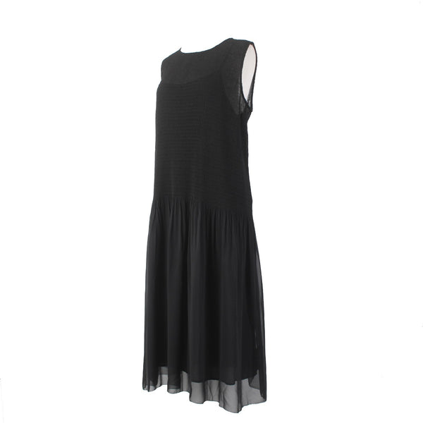 Eileen Fisher Dress NEW Sz SP Black 2 PC Drop Waist Ruffle Recycled Poly Dress