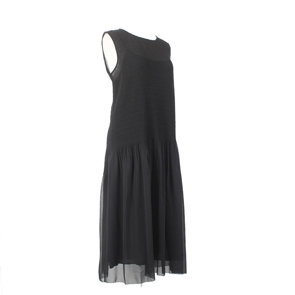 Eileen Fisher Dress NEW Sz SP Black 2 PC Drop Waist Ruffle Recycled Poly Dress