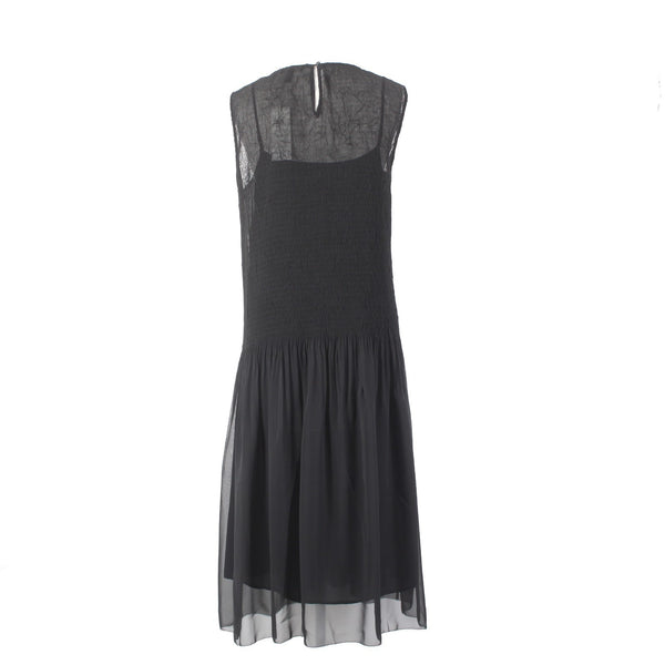 Eileen Fisher Dress NEW Sz SP Black 2 PC Drop Waist Ruffle Recycled Poly Dress
