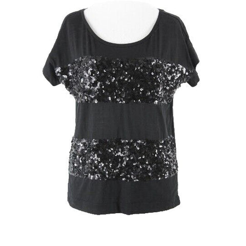 LOFT NEW $45 Sz S Black on Black Sequin Stripe Nylon Cotton Top