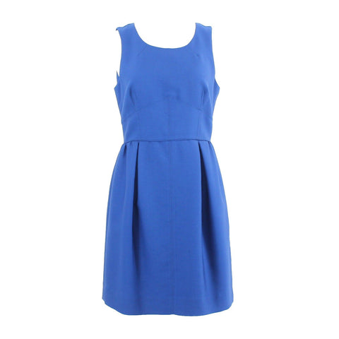 J Crew Sz 8 Royal Blue Front Pleated Wool Silk Polyester Lined Dress
