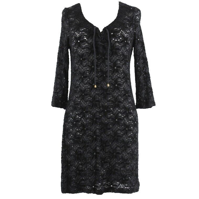 Soma Intimates Sz S Black Lace Neck Flocked Rayon Nylon Sheer Cover Up Dress