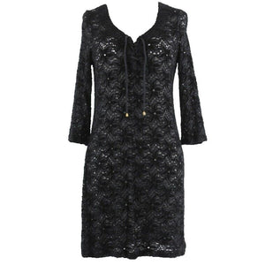 Soma Intimates Sz S Black Lace Neck Flocked Rayon Nylon Sheer Cover Up Dress