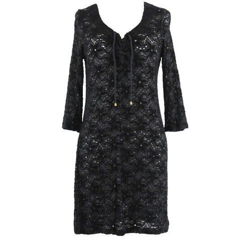 Soma Intimates Sz S Black Lace Neck Flocked Rayon Nylon Sheer Cover Up Dress