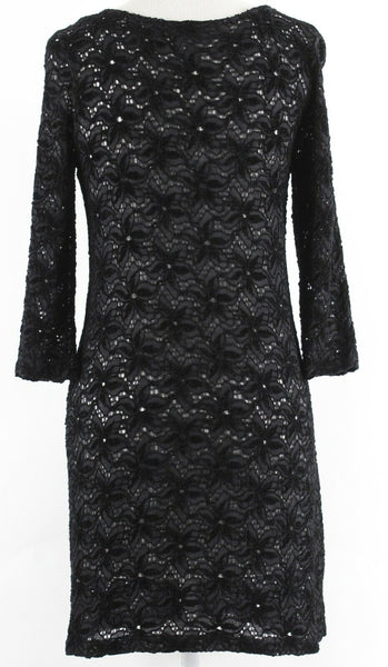 Soma Intimates Sz S Black Lace Neck Flocked Rayon Nylon Sheer Cover Up Dress