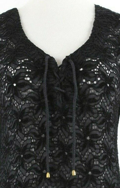 Soma Intimates Sz S Black Lace Neck Flocked Rayon Nylon Sheer Cover Up Dress