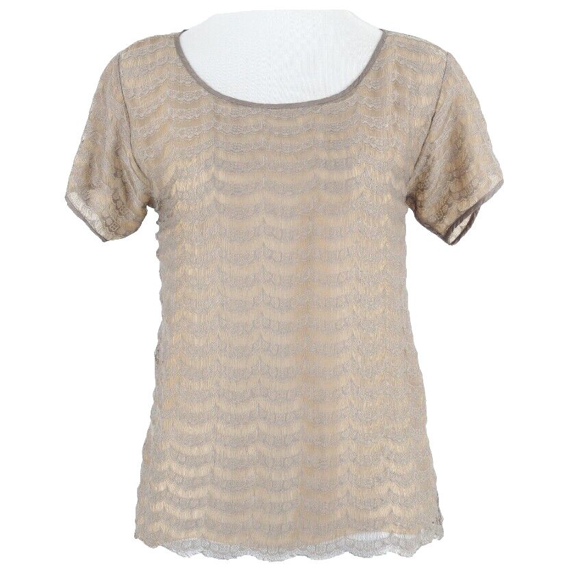 J Crew Sz XS Taupe Sheer Lace Overlay Tan Polyester Nylon Blouse Top