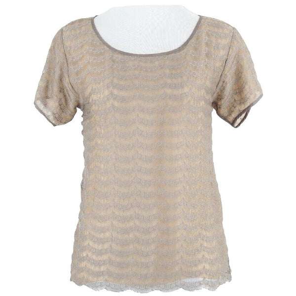 J Crew Sz XS Taupe Sheer Lace Overlay Tan Polyester Nylon Blouse Top