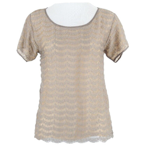 J Crew Sz XS Taupe Sheer Lace Overlay Tan Polyester Nylon Blouse Top