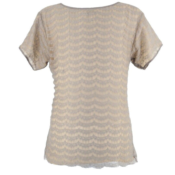 J Crew Sz XS Taupe Sheer Lace Overlay Tan Polyester Nylon Blouse Top