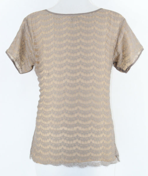 J Crew Sz XS Taupe Sheer Lace Overlay Tan Polyester Nylon Blouse Top