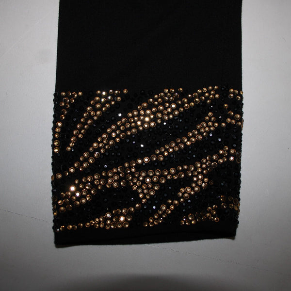 Gardy Sz L x 30 Black Gold Animal Print Rhinestones Elastic Cotton Spandex Pants