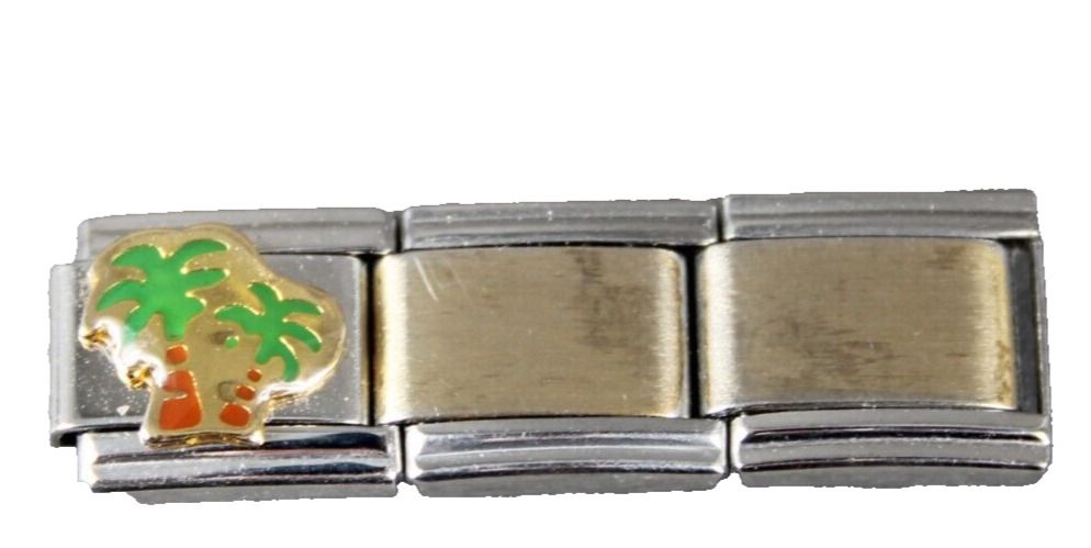 D'linQ "Palm Tree" Stainless Steel Elastic Stretch Chain Link Italian Charm