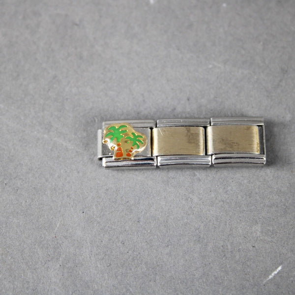 D'linQ "Palm Tree" Stainless Steel Elastic Stretch Chain Link Italian Charm