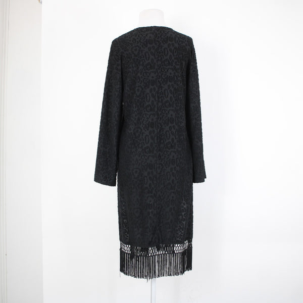 Sage NEW $85 Sagel Sz XS Black Animal Print Fringe Kimono No Fabric Wrap Sweater