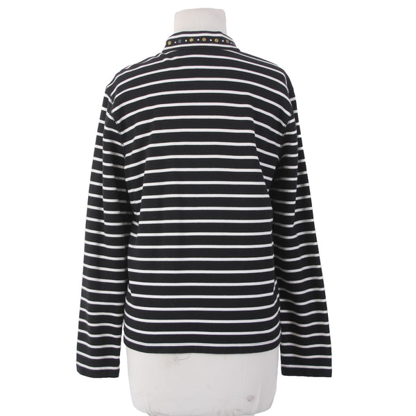 Christine Alexander Jacket Sz L Black White Red Collared Pockets 100% Cotton