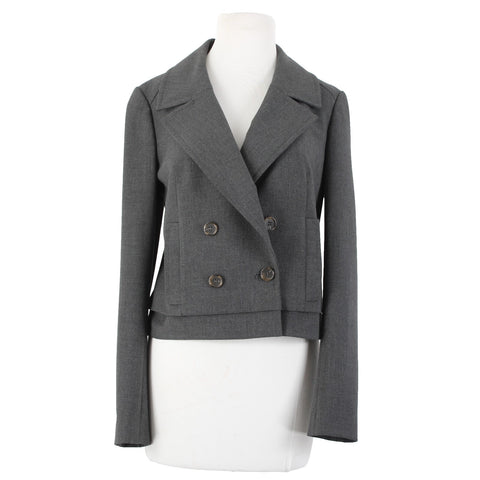 Ann Taylor Sz 6 Dark Gray Pockets Double Breast Button Poly Rayon Blazer Jacket