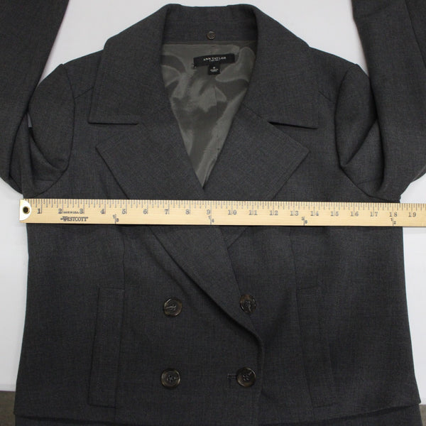 Ann Taylor Sz 6 Dark Gray Pockets Double Breast Button Poly Rayon Blazer Jacket