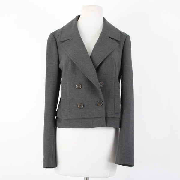 Ann Taylor Sz 6 Dark Gray Pockets Double Breast Button Poly Rayon Blazer Jacket