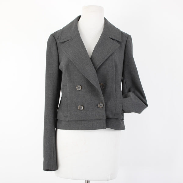 Ann Taylor Sz 6 Dark Gray Pockets Double Breast Button Poly Rayon Blazer Jacket