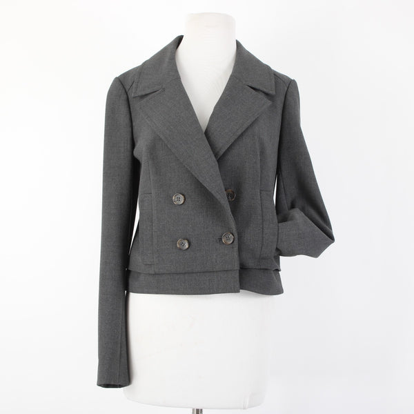 Ann Taylor Sz 6 Dark Gray Pockets Double Breast Button Poly Rayon Blazer Jacket