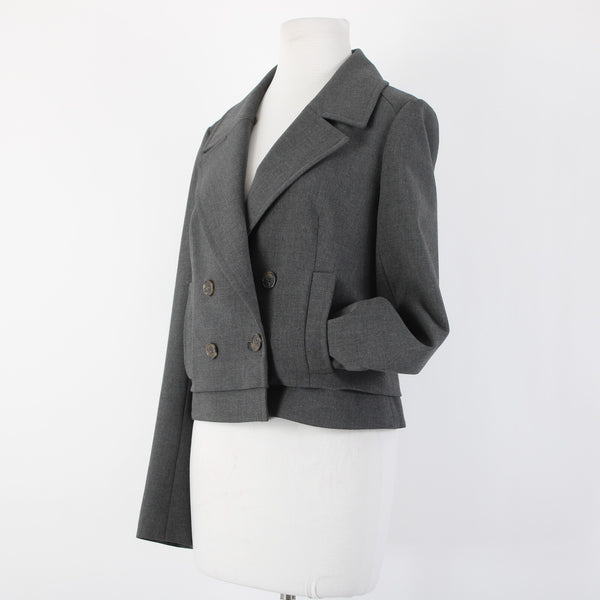 Ann Taylor Sz 6 Dark Gray Pockets Double Breast Button Poly Rayon Blazer Jacket