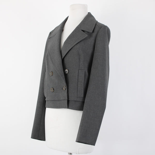 Ann Taylor Sz 6 Dark Gray Pockets Double Breast Button Poly Rayon Blazer Jacket