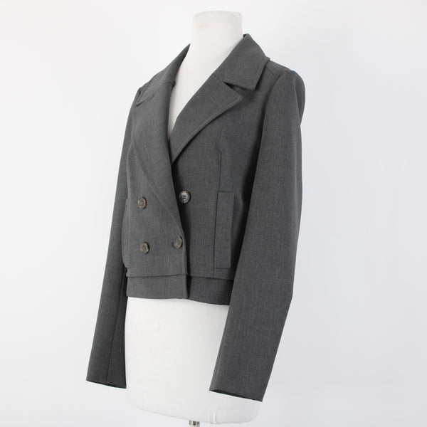 Ann Taylor Sz 6 Dark Gray Pockets Double Breast Button Poly Rayon Blazer Jacket