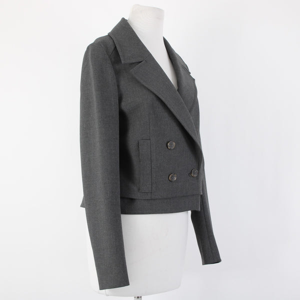 Ann Taylor Sz 6 Dark Gray Pockets Double Breast Button Poly Rayon Blazer Jacket