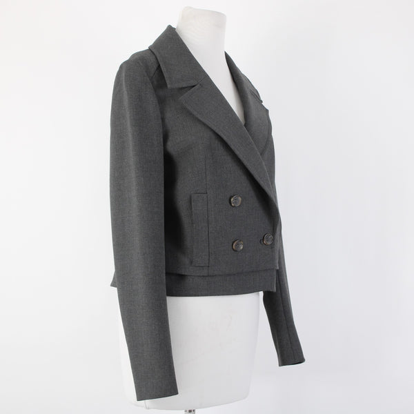 Ann Taylor Sz 6 Dark Gray Pockets Double Breast Button Poly Rayon Blazer Jacket