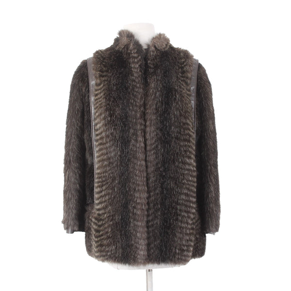 Lilli Ann For I Magnin Coat Sz S Dark Brown Lined Faux Fur Leather Trim AS IS