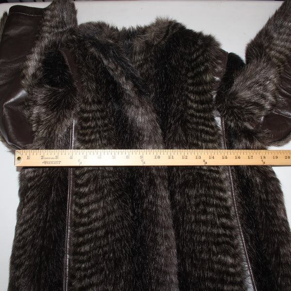 Lilli Ann For I Magnin Coat Sz S Dark Brown Lined Faux Fur Leather Trim AS IS