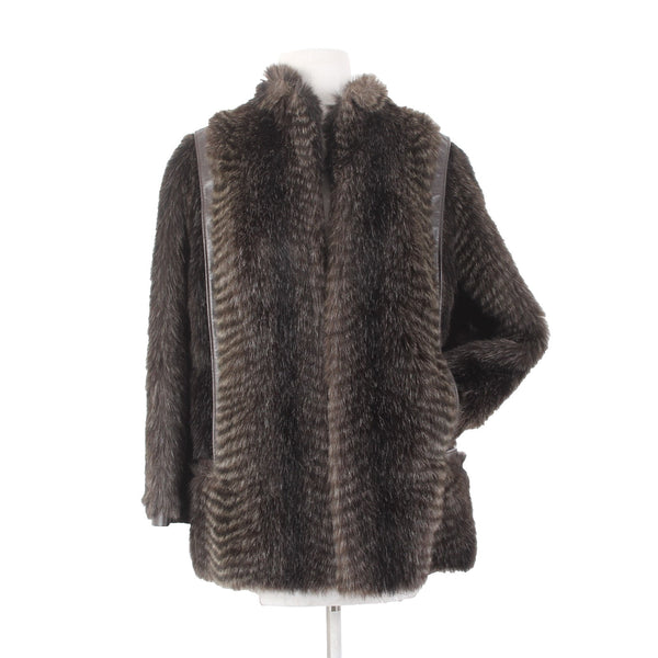 Lilli Ann For I Magnin Coat Sz S Dark Brown Lined Faux Fur Leather Trim AS IS
