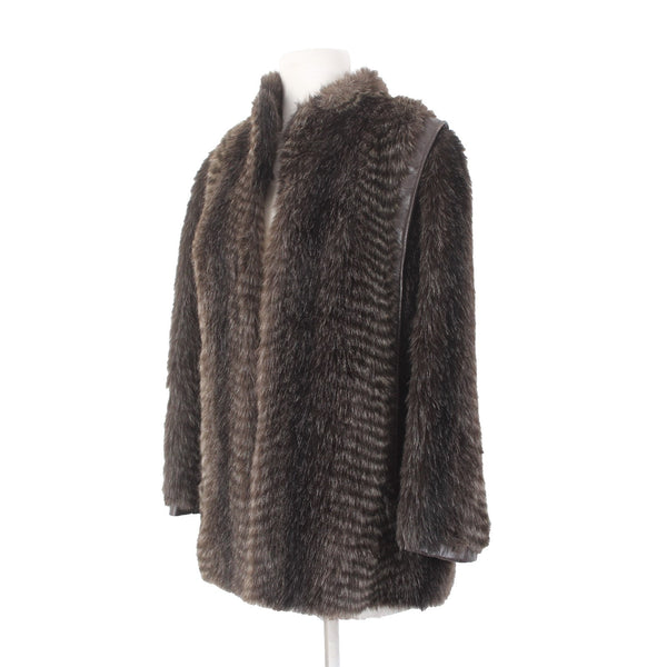 Lilli Ann For I Magnin Coat Sz S Dark Brown Lined Faux Fur Leather Trim AS IS