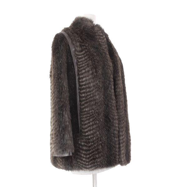 Lilli Ann For I Magnin Coat Sz S Dark Brown Lined Faux Fur Leather Trim AS IS