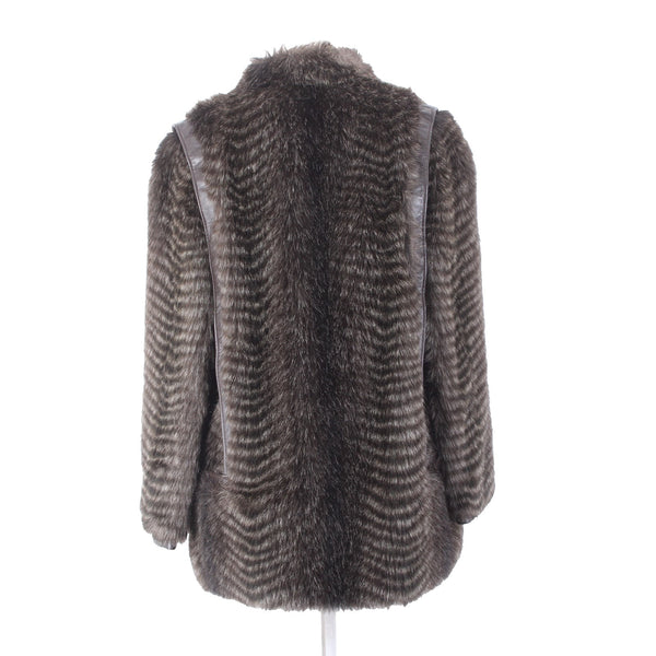 Lilli Ann For I Magnin Coat Sz S Dark Brown Lined Faux Fur Leather Trim AS IS
