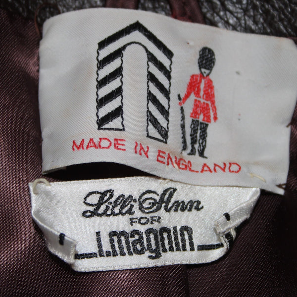 Lilli Ann For I Magnin Coat Sz S Dark Brown Lined Faux Fur Leather Trim AS IS