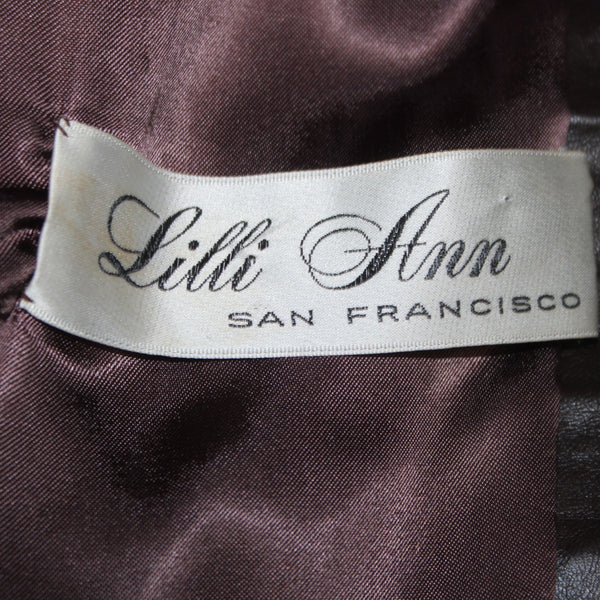 Lilli Ann For I Magnin Coat Sz S Dark Brown Lined Faux Fur Leather Trim AS IS