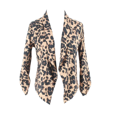 Michel Sz S Black Brown Animal Print Open Front 100% Polyester Jacket