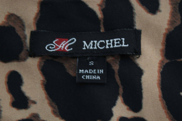 Michel Sz S Black Brown Animal Print Open Front 100% Polyester Jacket