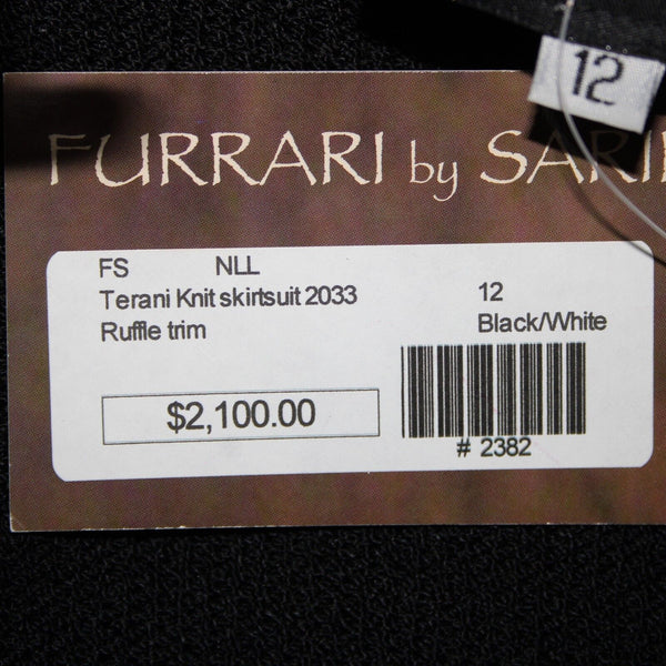 Terani NEW $2100 Sz 12 Black White Ruffled Pleated Wool Rayon Jacket