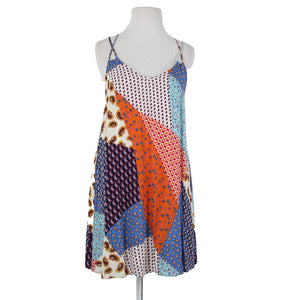 Entro Sz M Cream Blue Orange Multi Color Strappy Lined 100% Rayon Dress