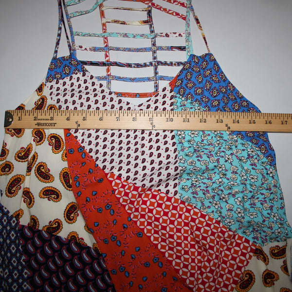 Entro Sz M Cream Blue Orange Multi Color Strappy Lined 100% Rayon Dress