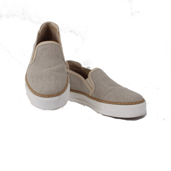 M Gemi Flats Sz 36 Tan Brown Metallic Fabric Slip On 1" Flats