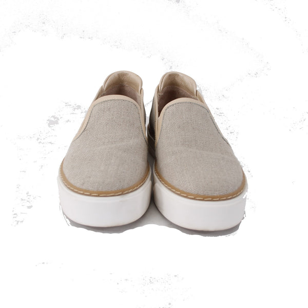 M Gemi Flats Sz 36 Tan Brown Metallic Fabric Slip On 1" Flats