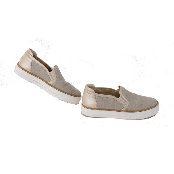 M Gemi Flats Sz 36 Tan Brown Metallic Fabric Slip On 1" Flats