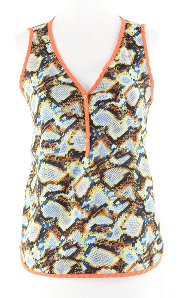 Bar III Sz S Orange Blue Yellow Multi Hi Lo 100% Polyester Top
