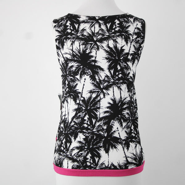 INC NEW Tropical Bloom Sz XL Black White Magenta Palm Sunset Asymmetic Rayon Top