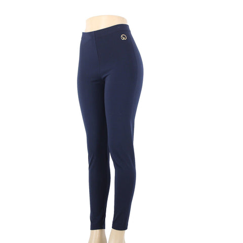 St John Sport Sz L x 29 Navy Blue Gold Logo Pull On Nylon Lycra Legging Pant